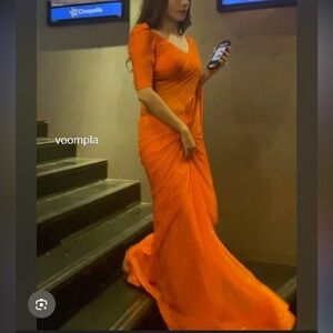 New designer Indian Pakistani Orange pure silk organza Bollywood saree blouse